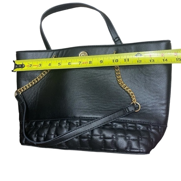 Anne Klein Black Chain Strap Pebble Faux Leather Part Quilted Shoulder Tote Bag - Picture 14 of 15